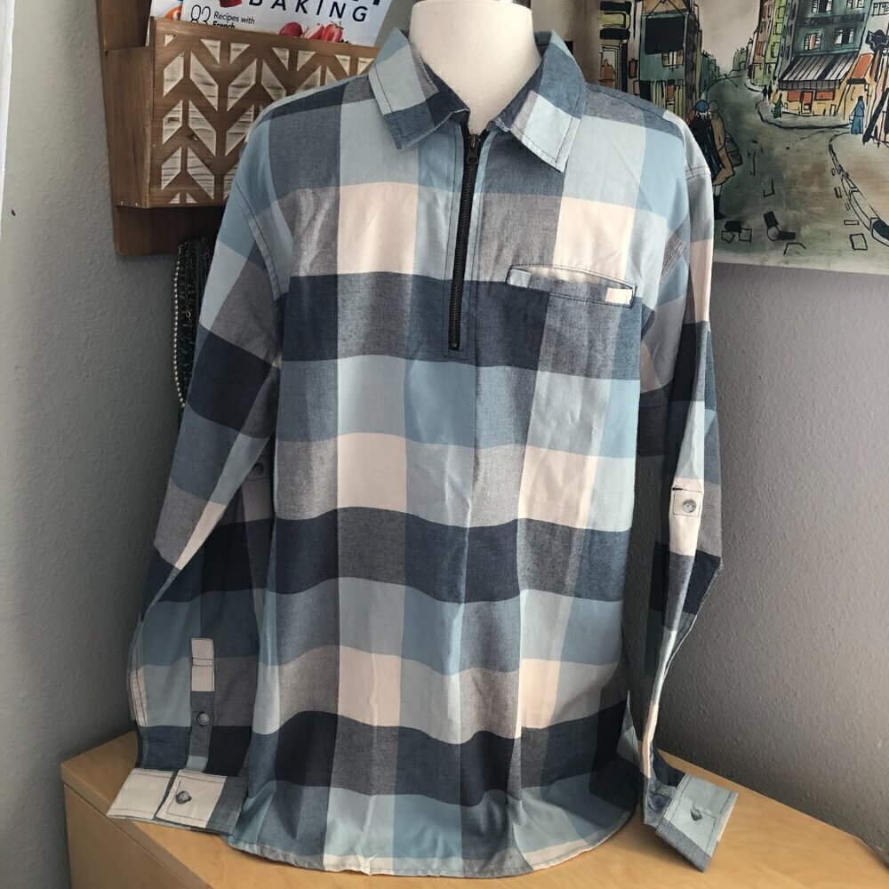 Canyon Guide Outfitters 1/4 Zip Shirt Men's size XL Blue Black Ivory Plaid NWT's